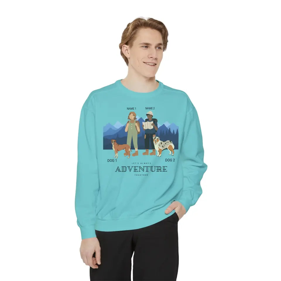 Personalized Hiking Couple with Dogs Adventure Sweatshirt