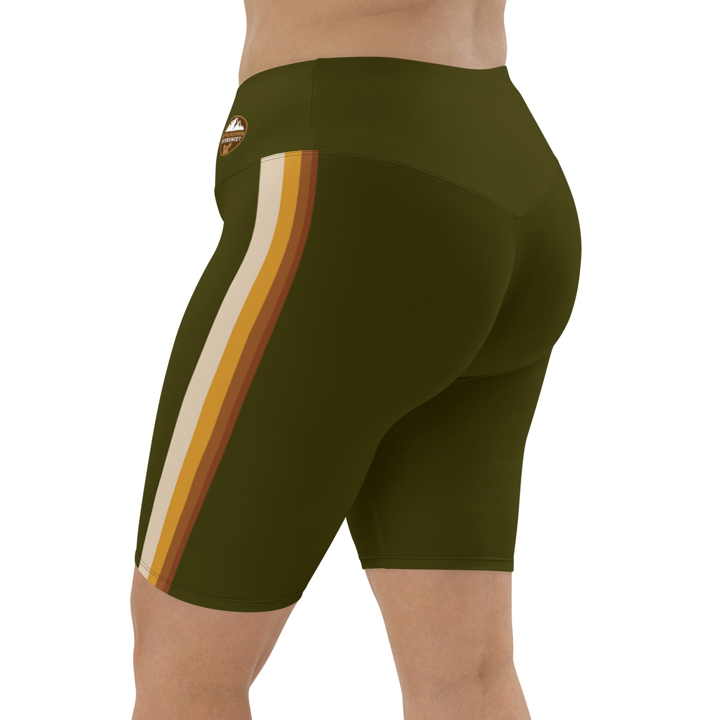 Olive Earth Stripe Bike Shorts with Pocket