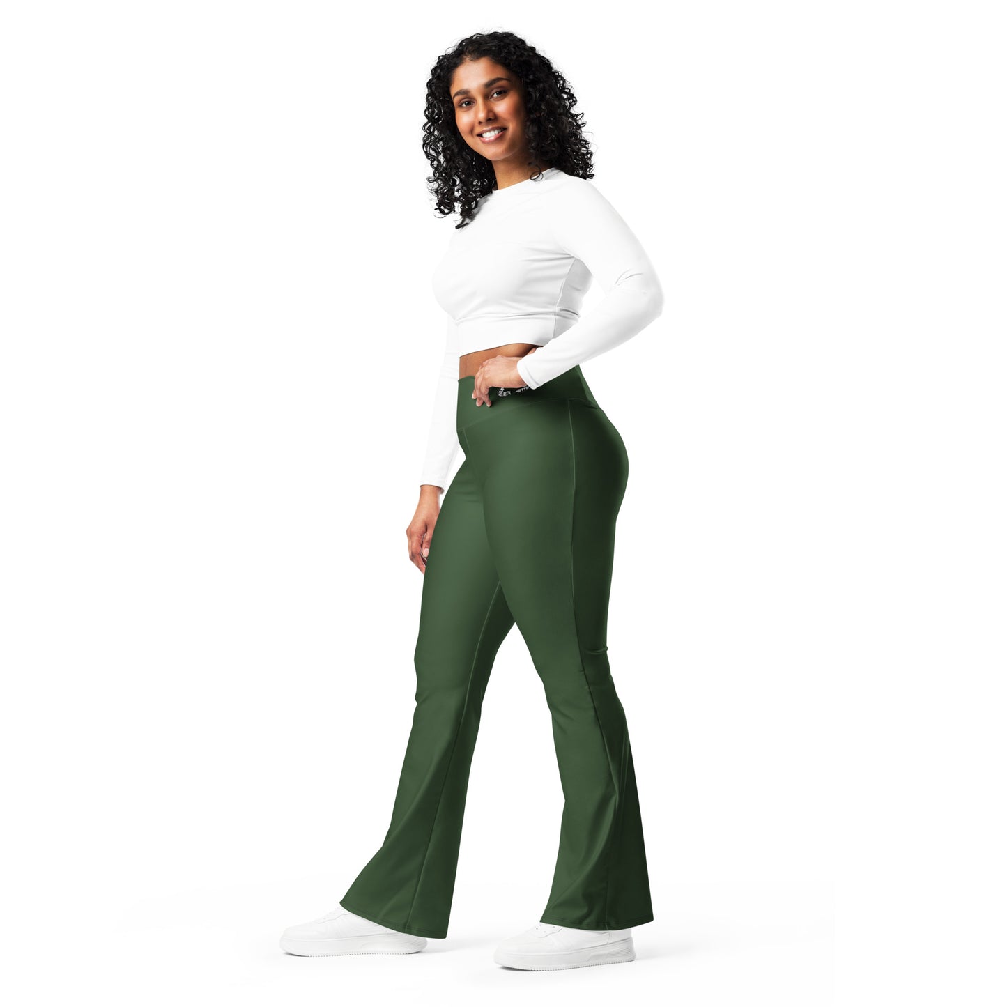 Deep Moss Recycled Flaired Hiking Leggings with Waist Pocket