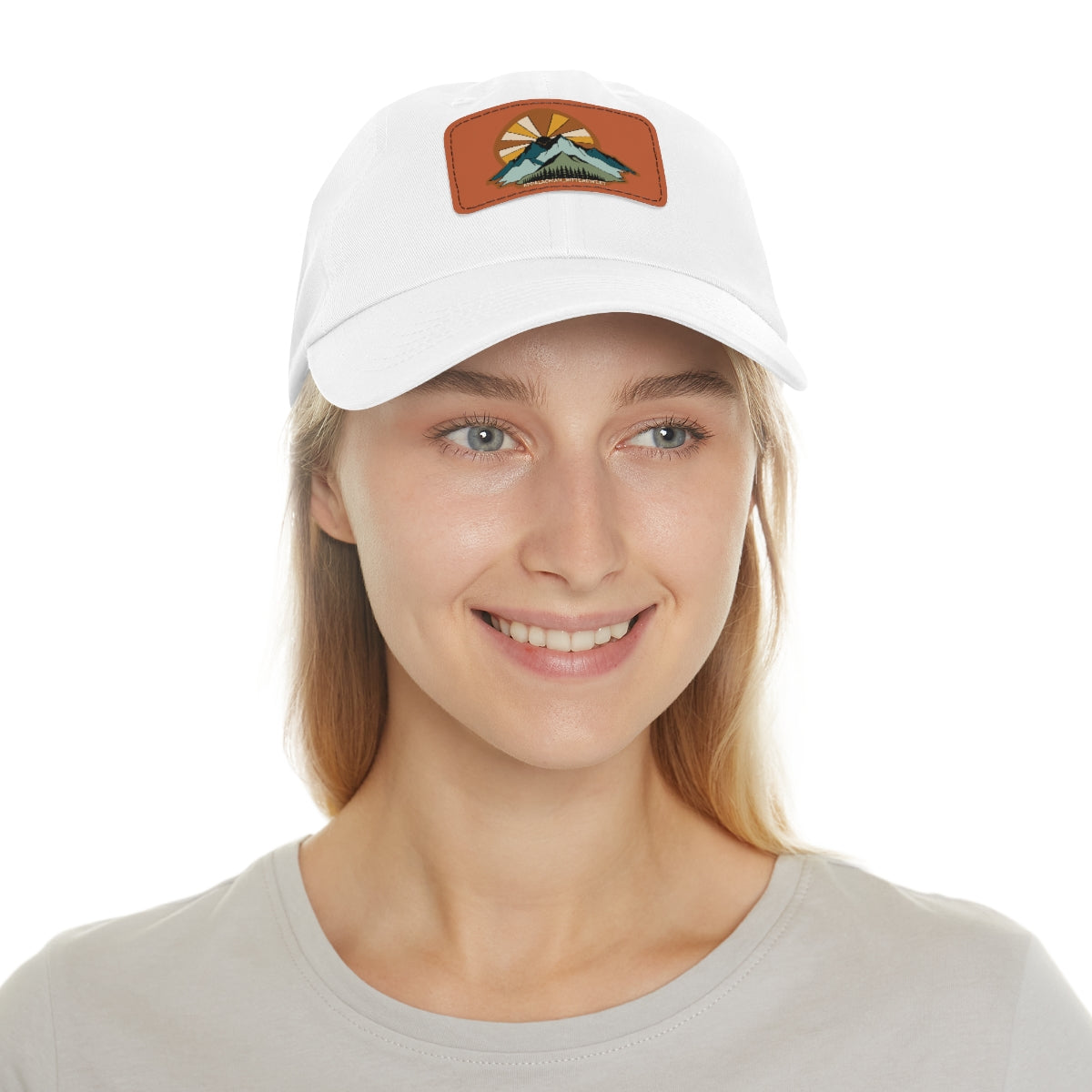 Mountain Sunrise Dad Hat with Leather Patch