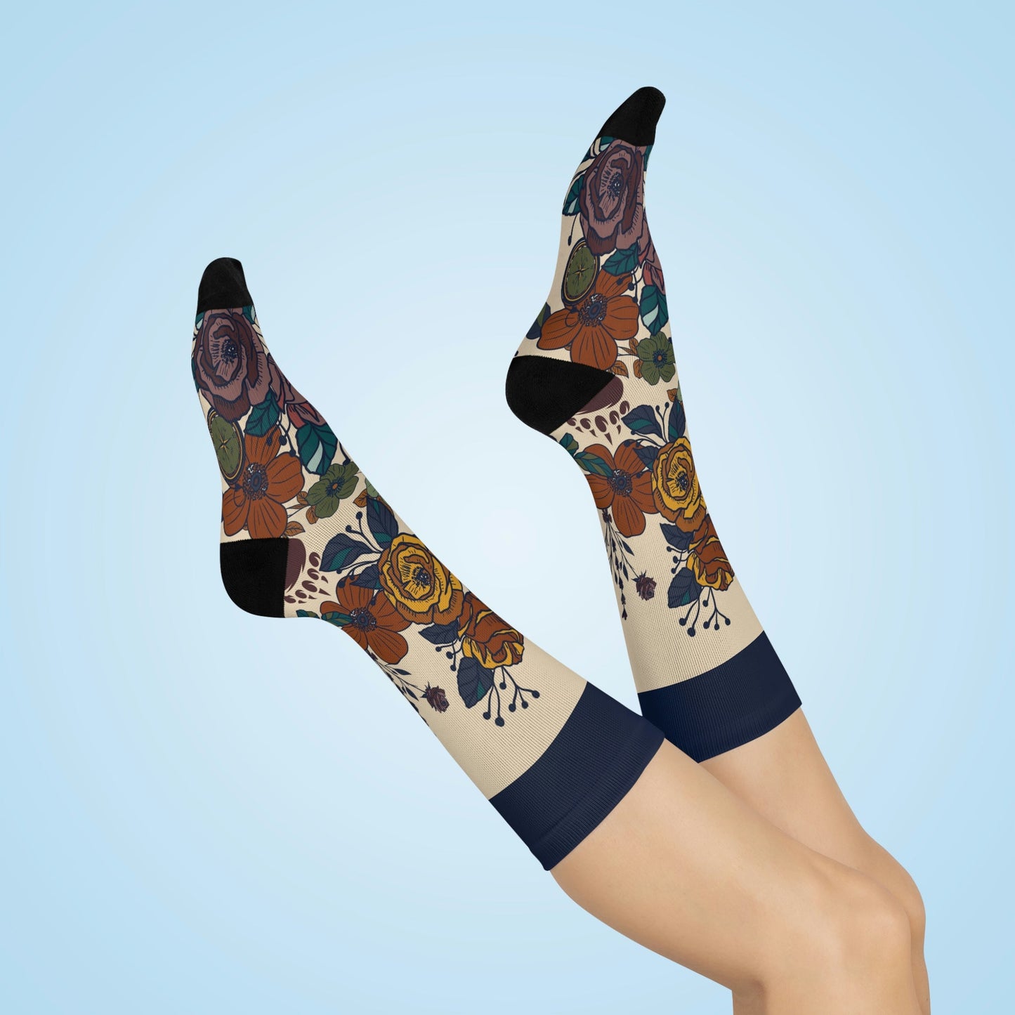 Compass Floral Stretchy Crew Socks - Appalachian Bittersweet - All Over Prints