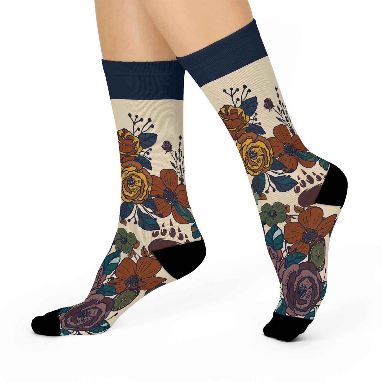 Compass Floral Stretchy Crew Socks - Appalachian Bittersweet - All Over Prints