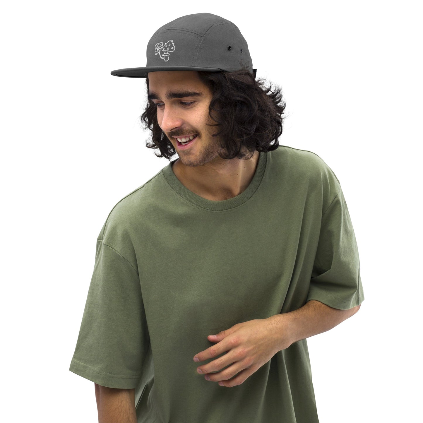 Embroidered Mushrooms Five Panel Camper Cap - Appalachian Bittersweet - 5 panel camper