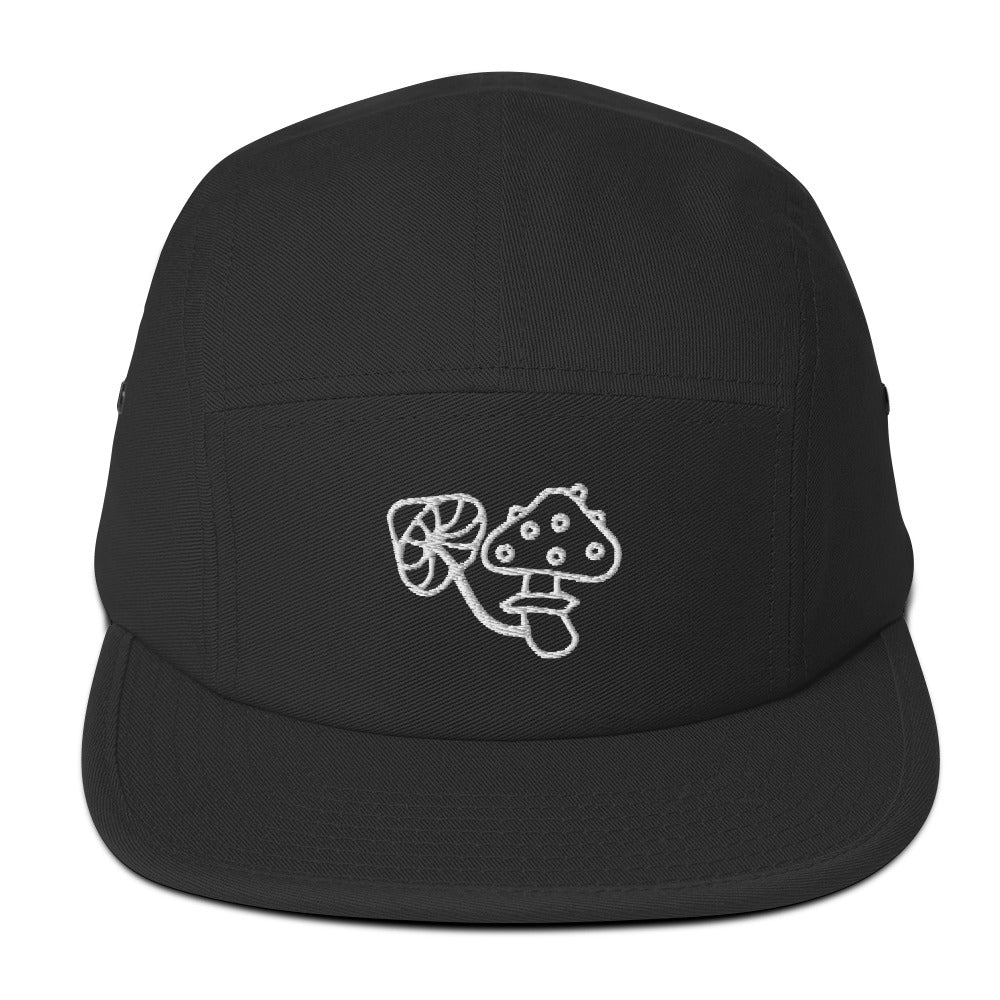 Embroidered Mushrooms Five Panel Camper Cap - Appalachian Bittersweet - 5 panel camper