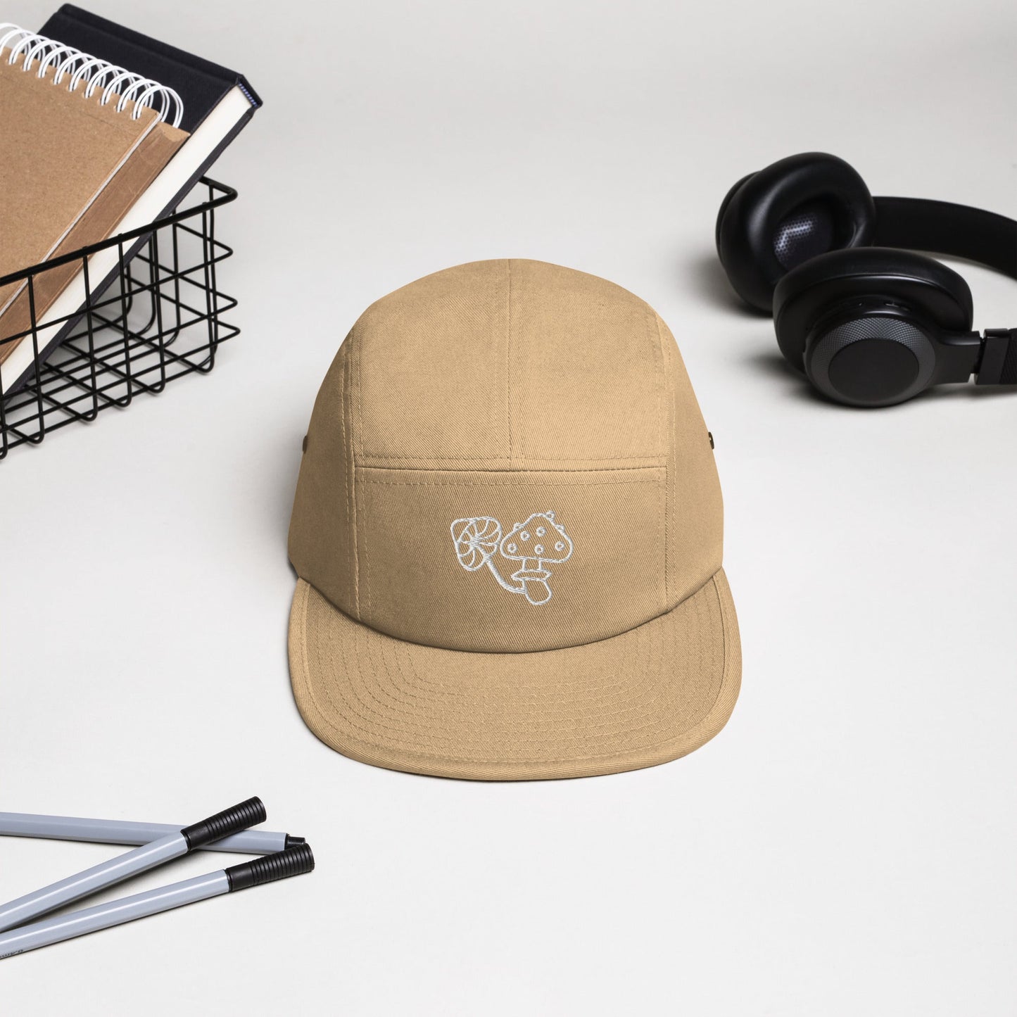 Embroidered Mushrooms Five Panel Camper Cap - Appalachian Bittersweet - 5 panel camper