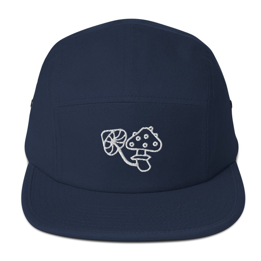 Embroidered Mushrooms Five Panel Camper Cap - Appalachian Bittersweet - 5 panel camper