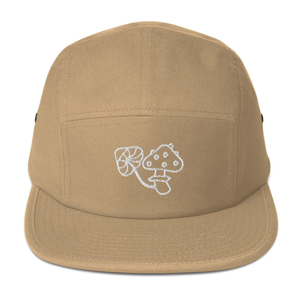 Embroidered Mushrooms Five Panel Camper Cap - Appalachian Bittersweet - 5 panel camper
