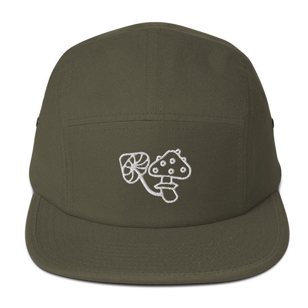 Embroidered Mushrooms Five Panel Camper Cap - Appalachian Bittersweet - 5 panel camper