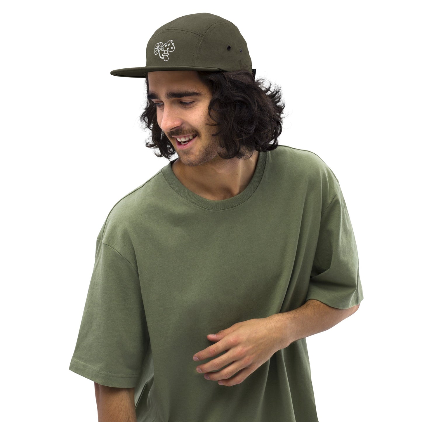 Embroidered Mushrooms Five Panel Camper Cap - Appalachian Bittersweet - 5 panel camper