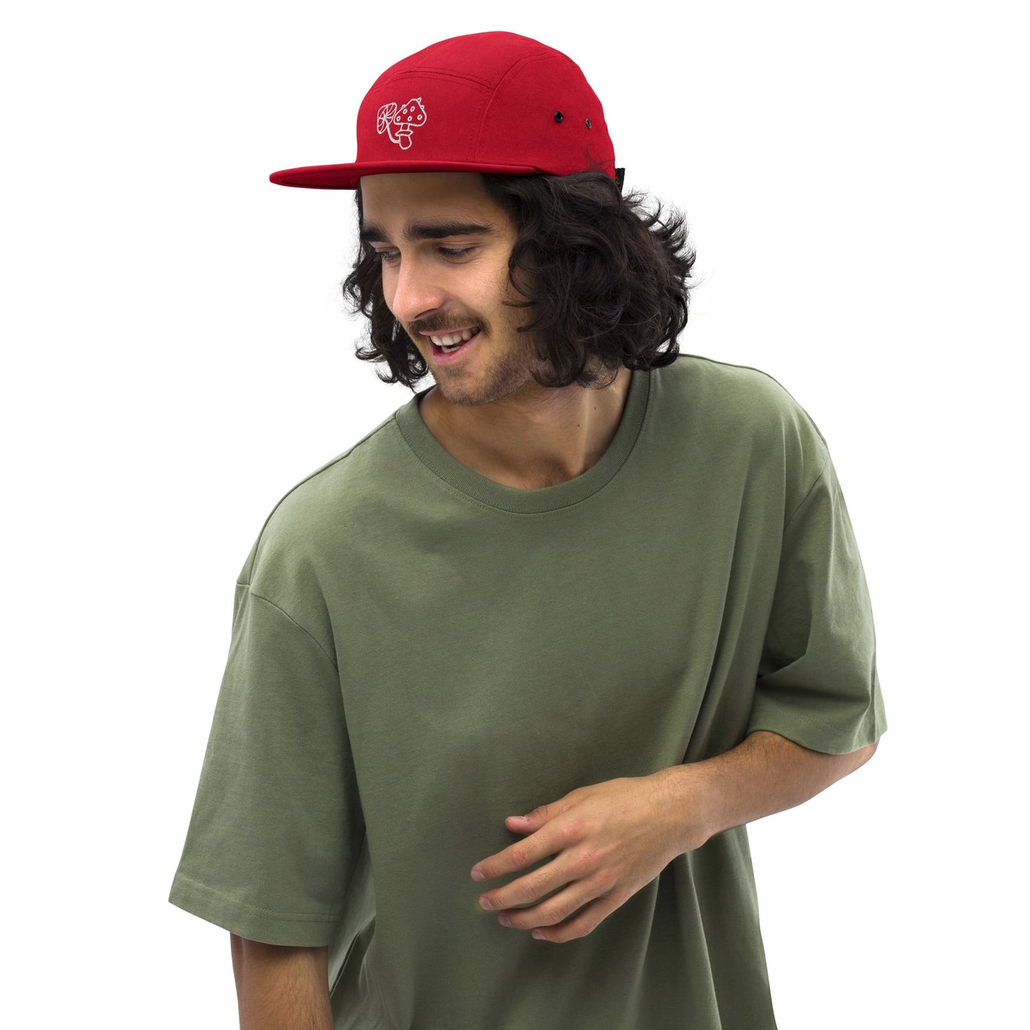 Embroidered Mushrooms Five Panel Camper Cap - Appalachian Bittersweet - 5 panel camper