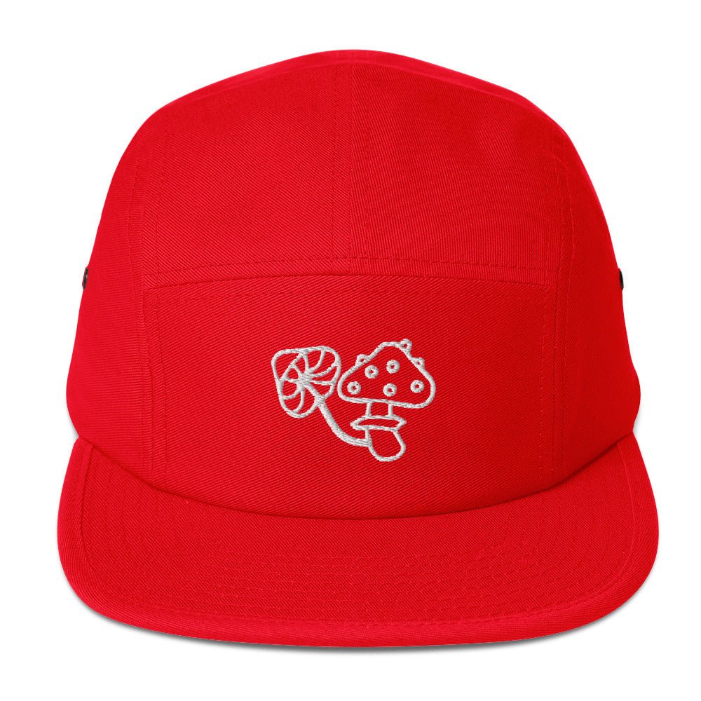 Embroidered Mushrooms Five Panel Camper Cap - Appalachian Bittersweet - 5 panel camper