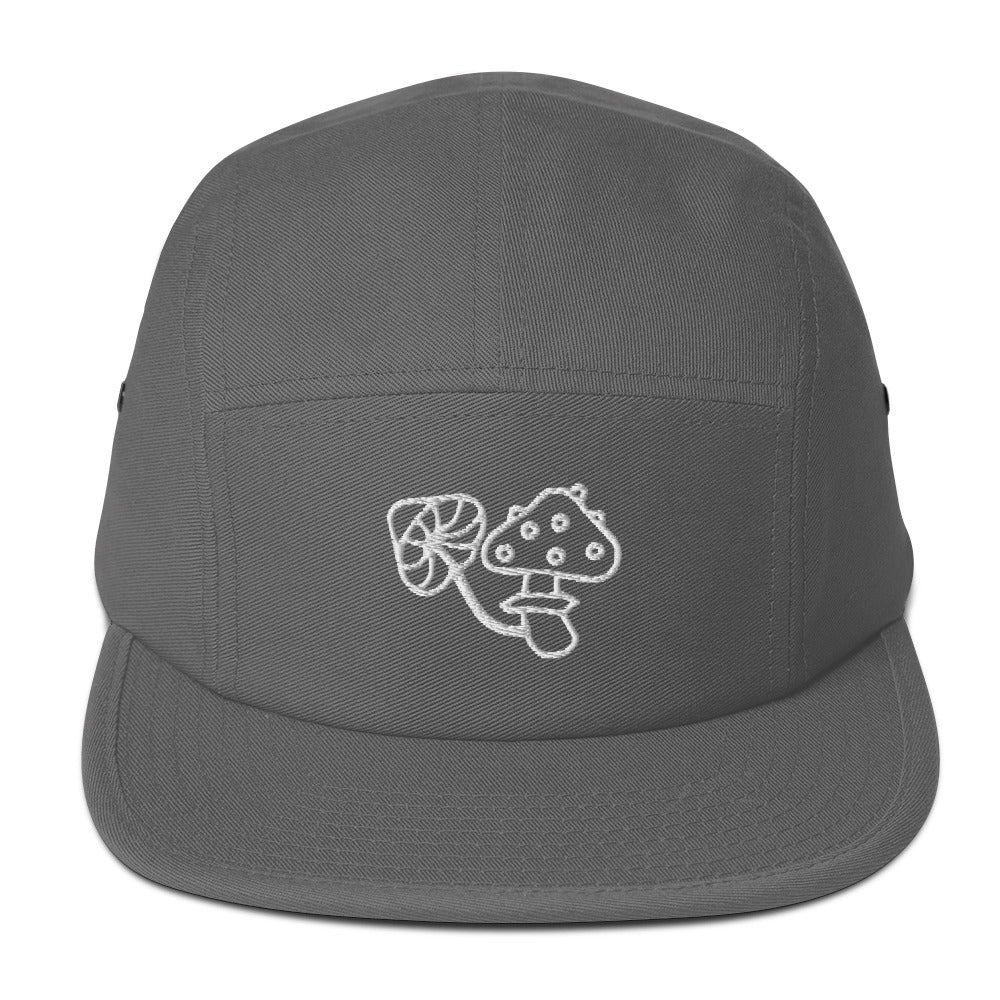 Embroidered Mushrooms Five Panel Camper Cap - Appalachian Bittersweet - 5 panel camper
