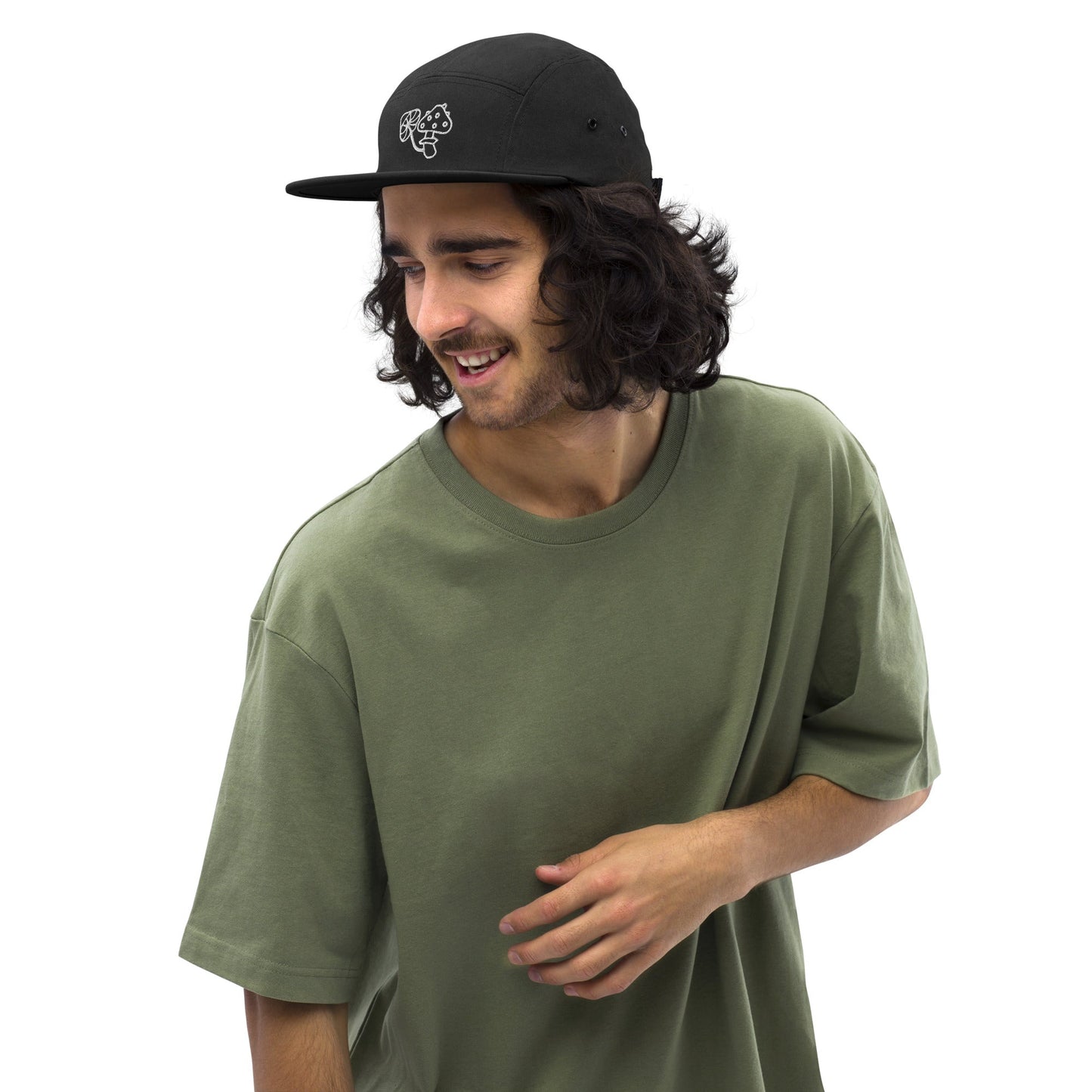 Embroidered Mushrooms Five Panel Camper Cap - Appalachian Bittersweet - 5 panel camper