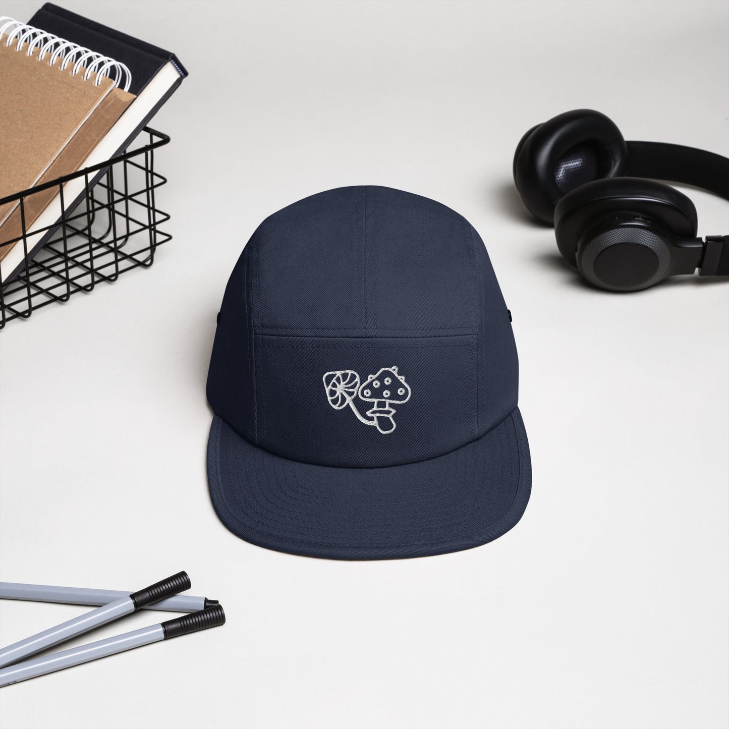 Embroidered Mushrooms Five Panel Camper Cap - Appalachian Bittersweet - 5 panel camper