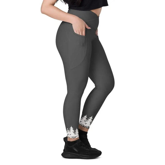 Forest Silhouette CROSSOVER leggings with pockets - Appalachian Bittersweet - Crossover Waist