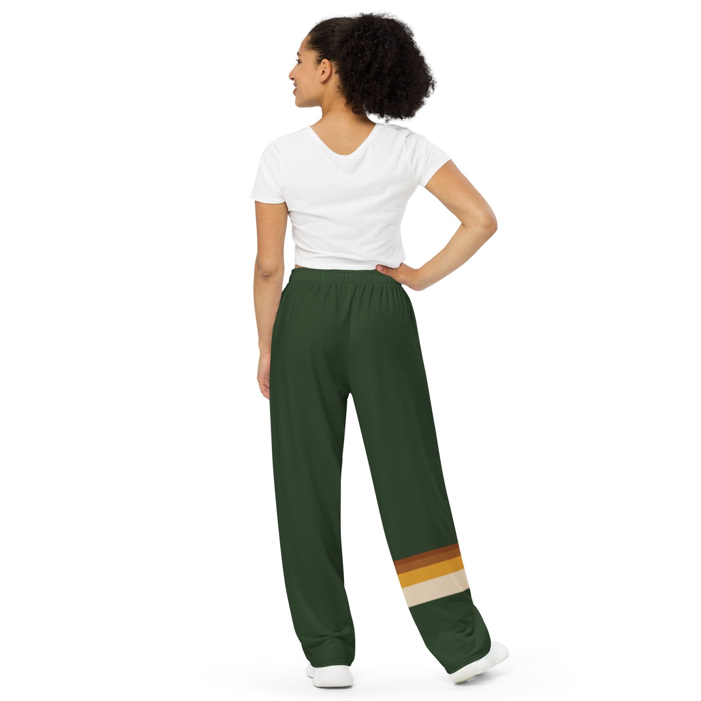 Green Retro Stripe Unisex Wide Leg Flowy Pants - Appalachian Bittersweet - Pants