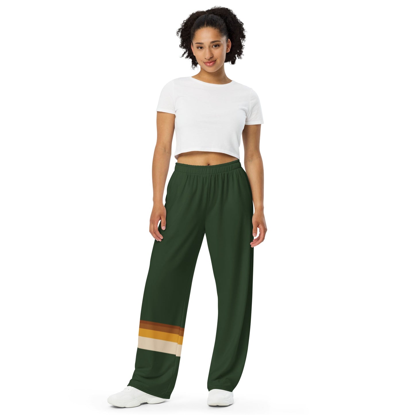 Green Retro Stripe Unisex Wide Leg Flowy Pants - Appalachian Bittersweet - Pants