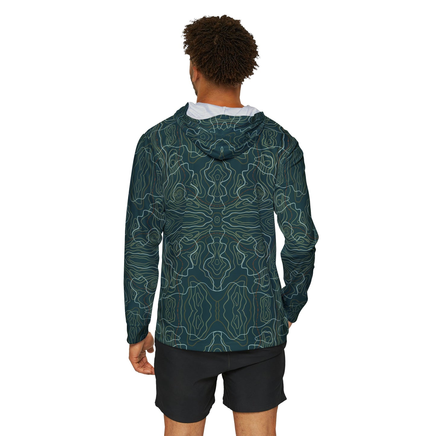 Retro Topo Map Long Sleeve Hooded UPF Sun Shirt - Appalachian Bittersweet - All Over Prints