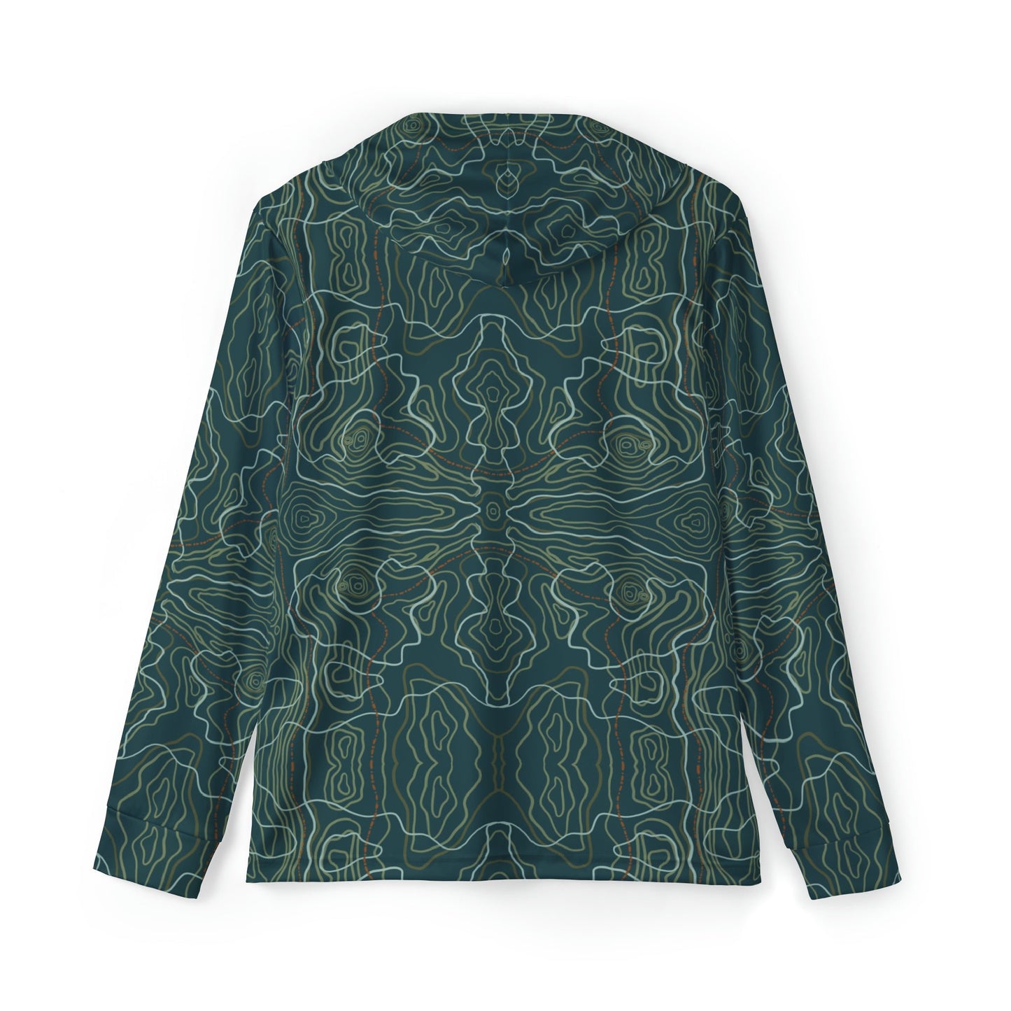 Retro Topo Map Long Sleeve Hooded UPF Sun Shirt - Appalachian Bittersweet - All Over Prints