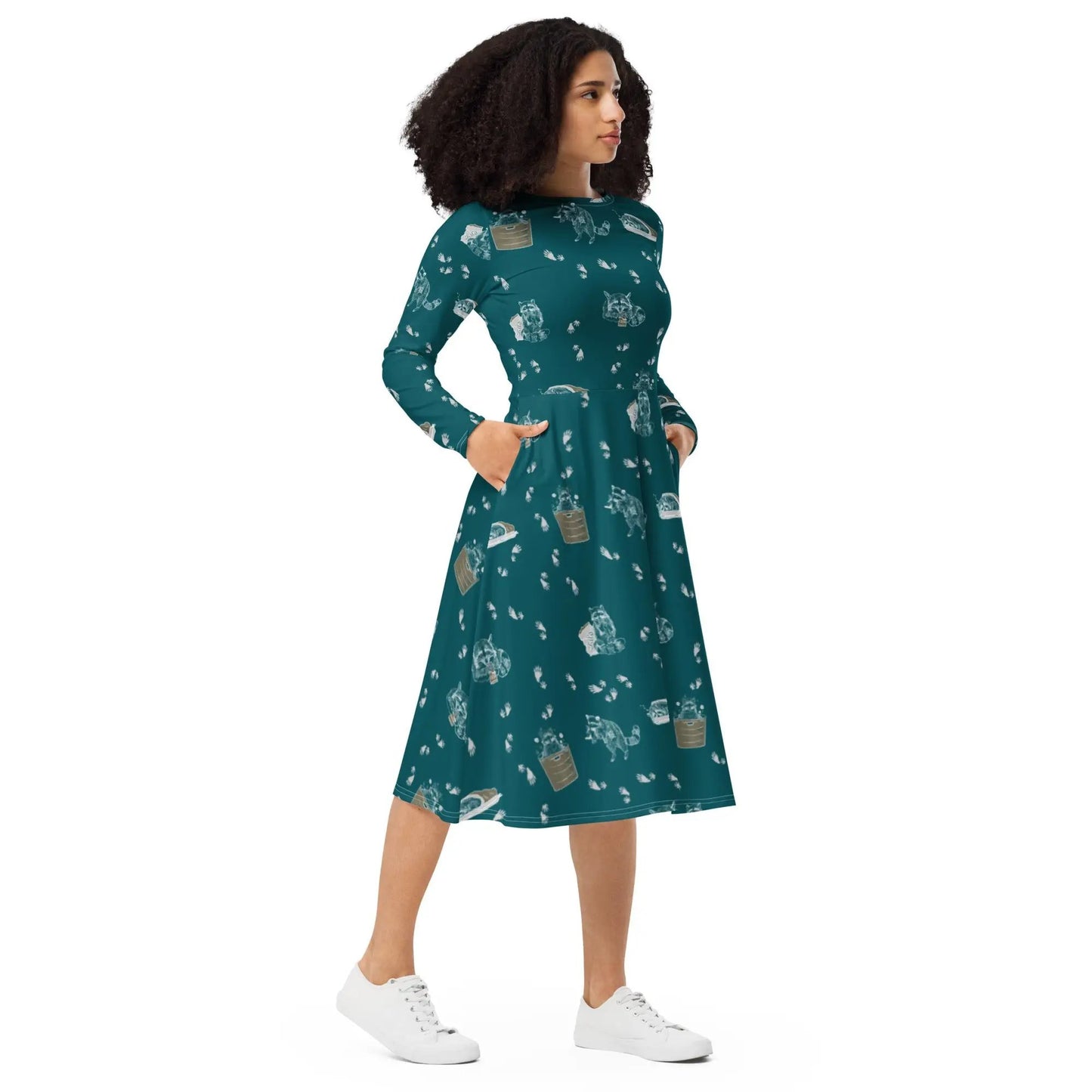 Trash Panda (Raccoon) Long Sleeve Adventure Dress with pockets - Appalachian Bittersweet -