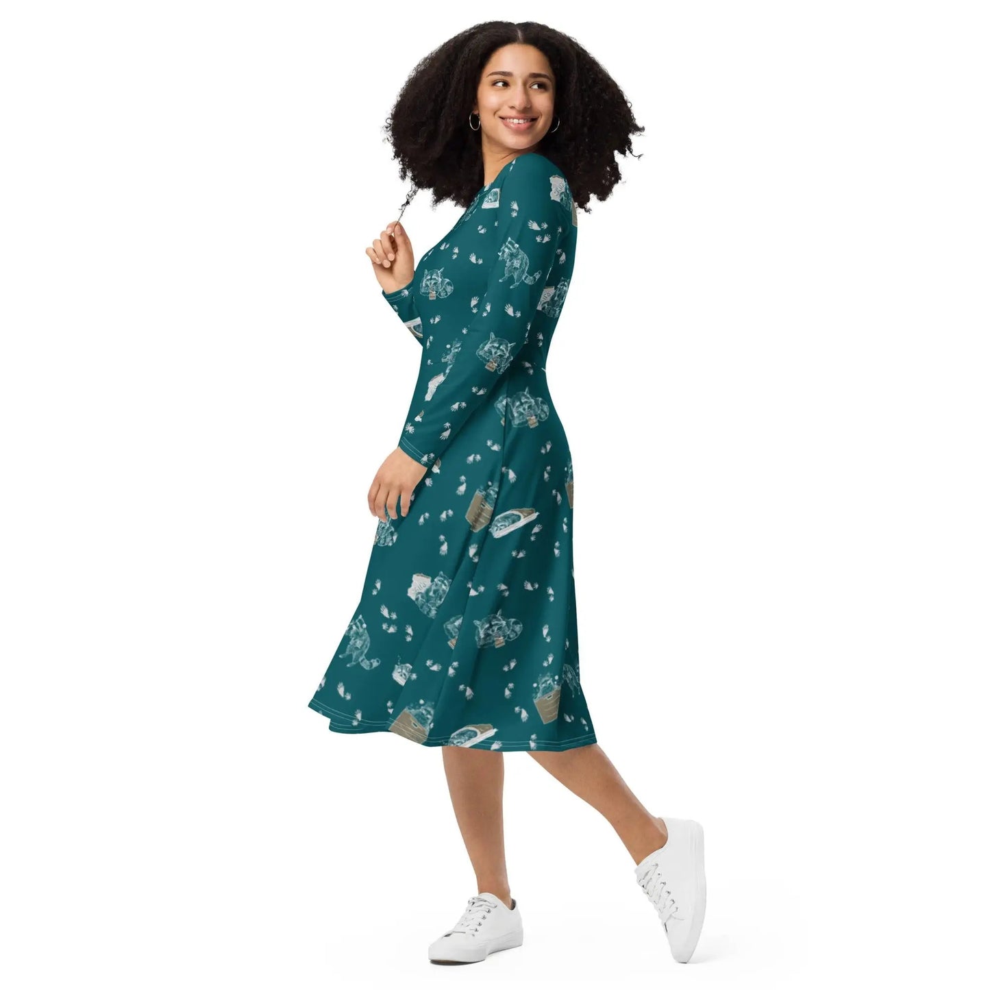 Trash Panda (Raccoon) Long Sleeve Adventure Dress with pockets - Appalachian Bittersweet -