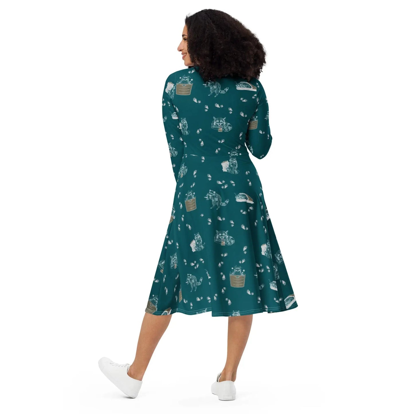 Trash Panda (Raccoon) Long Sleeve Adventure Dress with pockets - Appalachian Bittersweet -