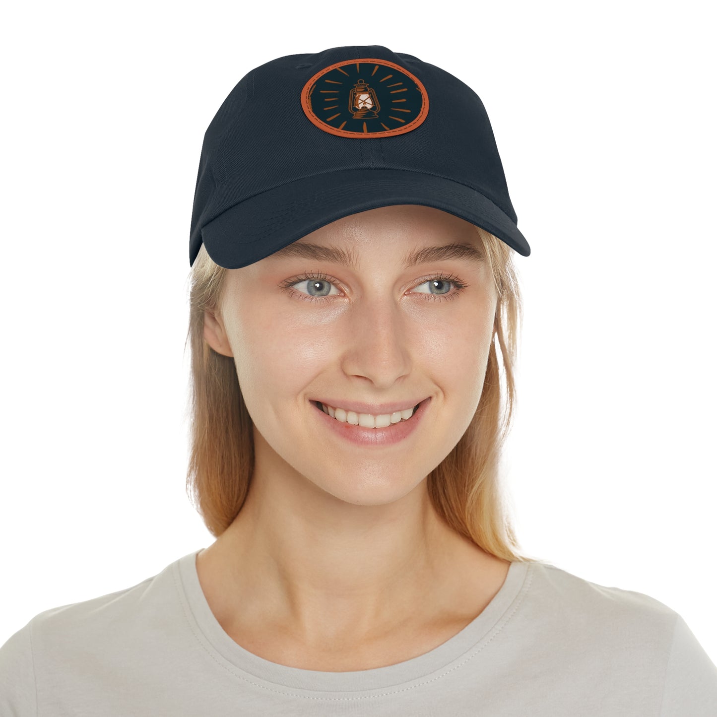 Lantern Camping Dad Hat with Leather Patch (Round)
