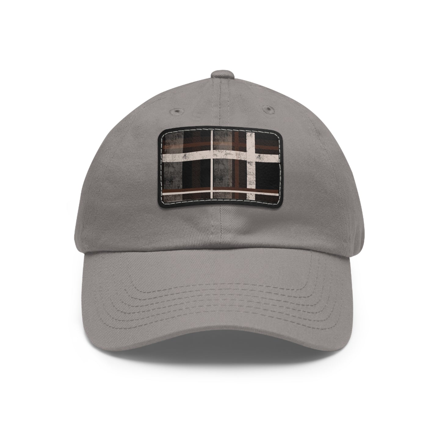 Black and Tan Flannel Dad Hat with Leather Patch