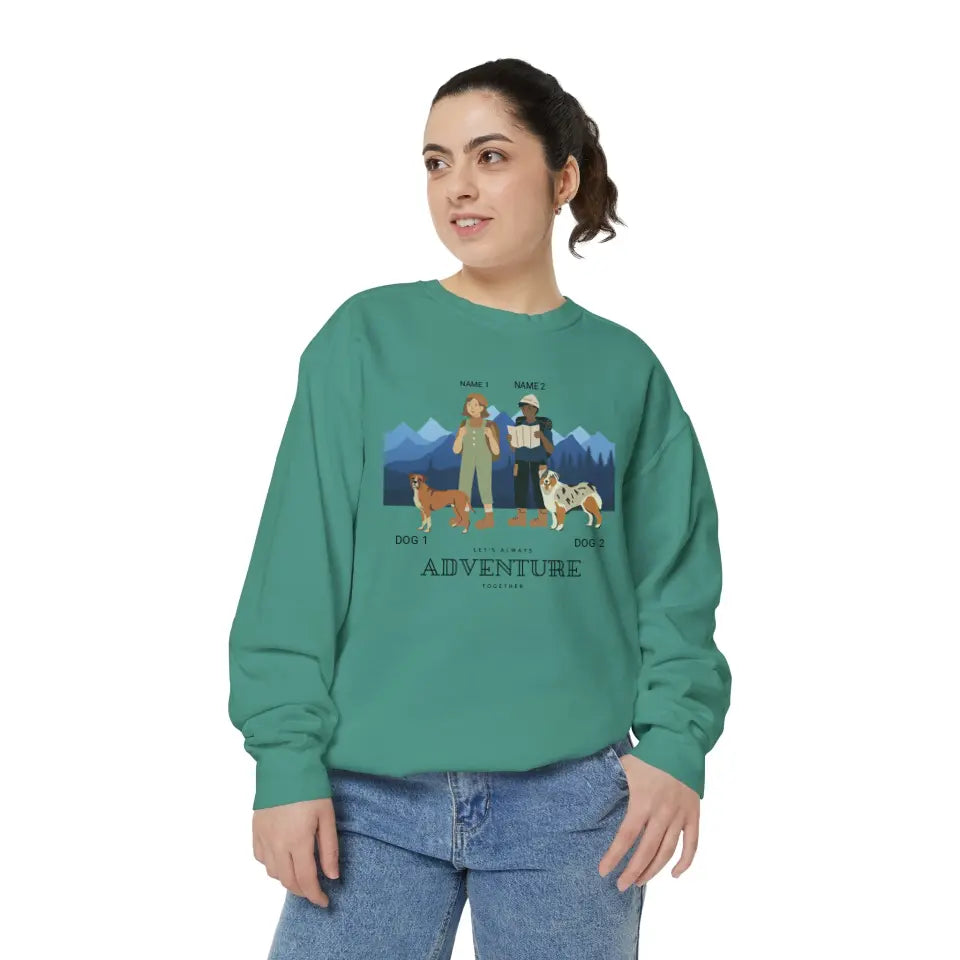Personalized Hiking Couple with Dogs Adventure Sweatshirt