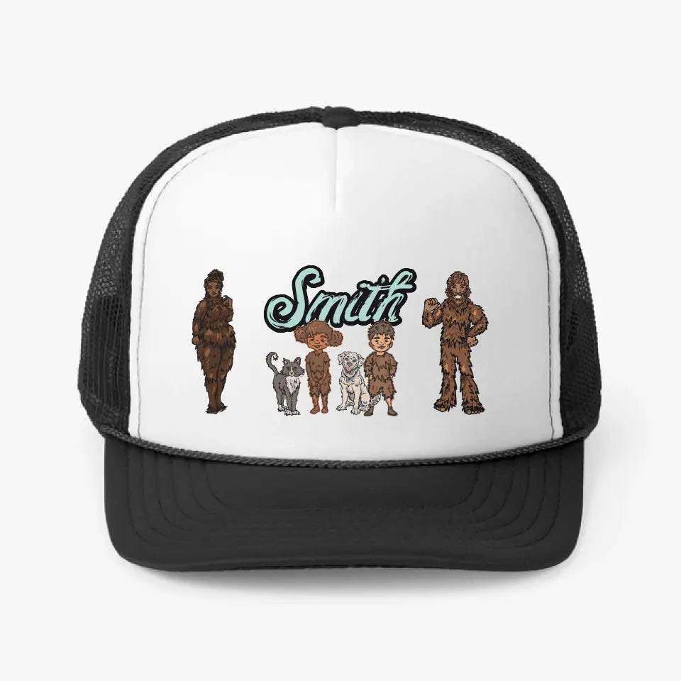Personalized Bigfoot Family - Sasquatch Family Hiker Trucker Cap