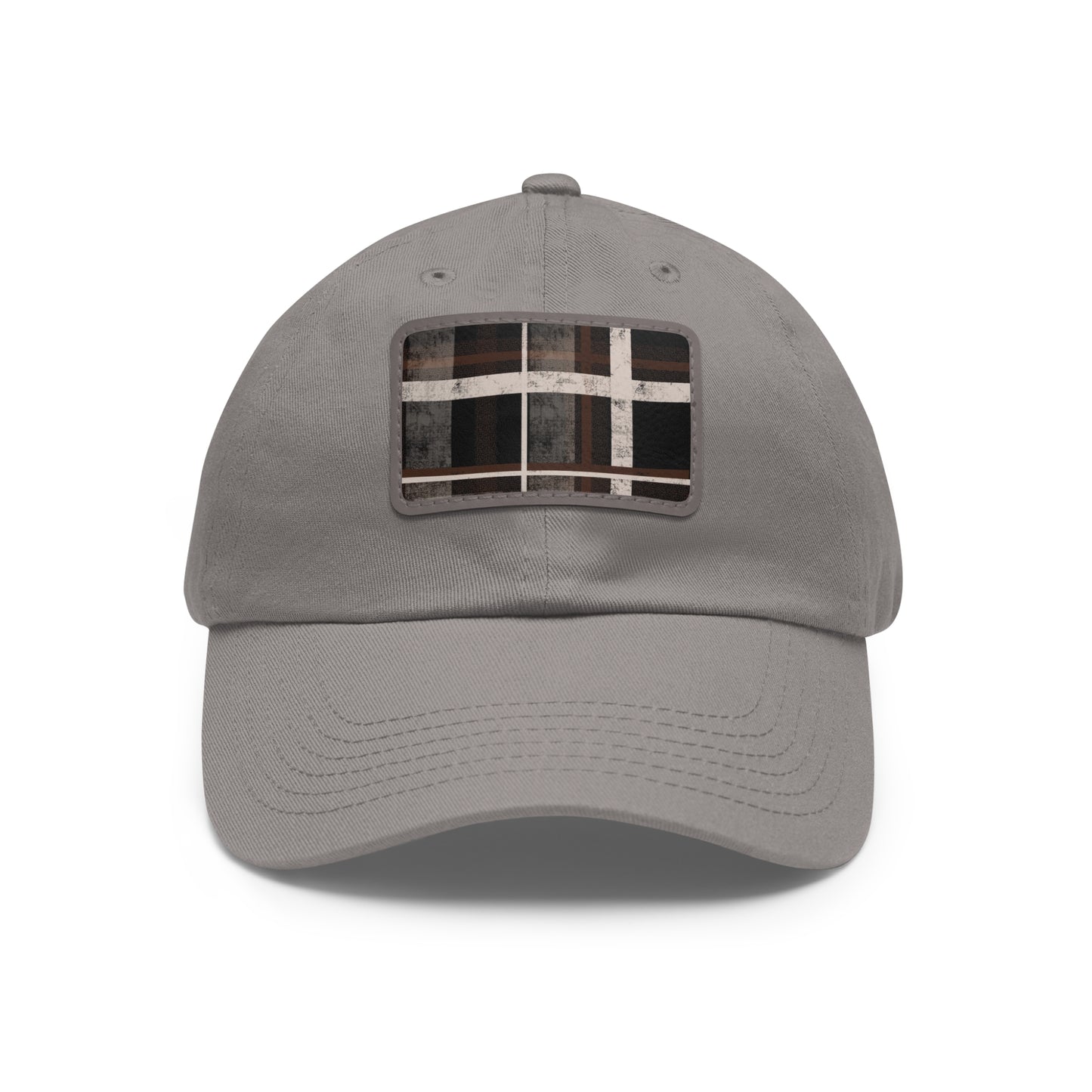 Black and Tan Flannel Dad Hat with Leather Patch