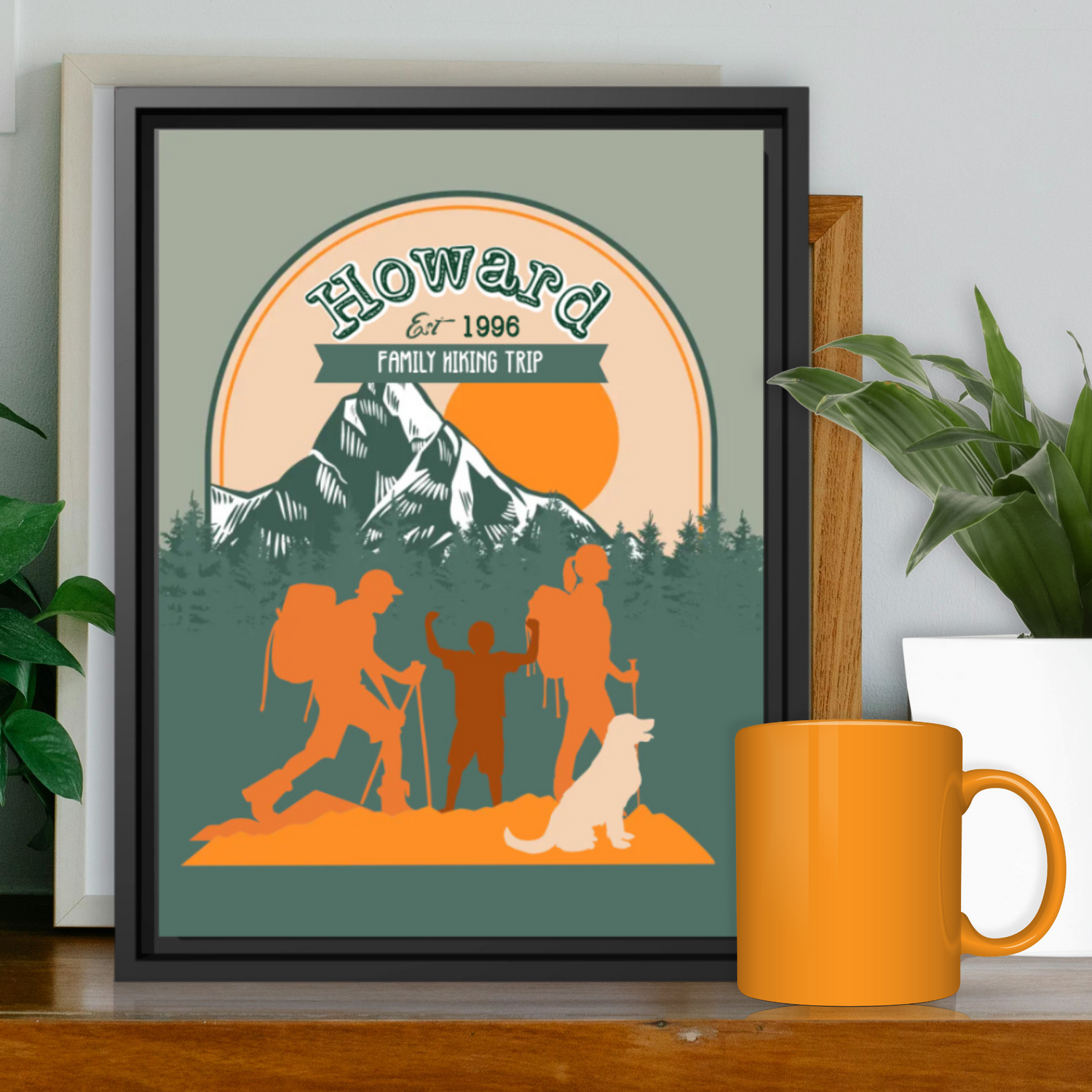 personalized family hiking print retro style