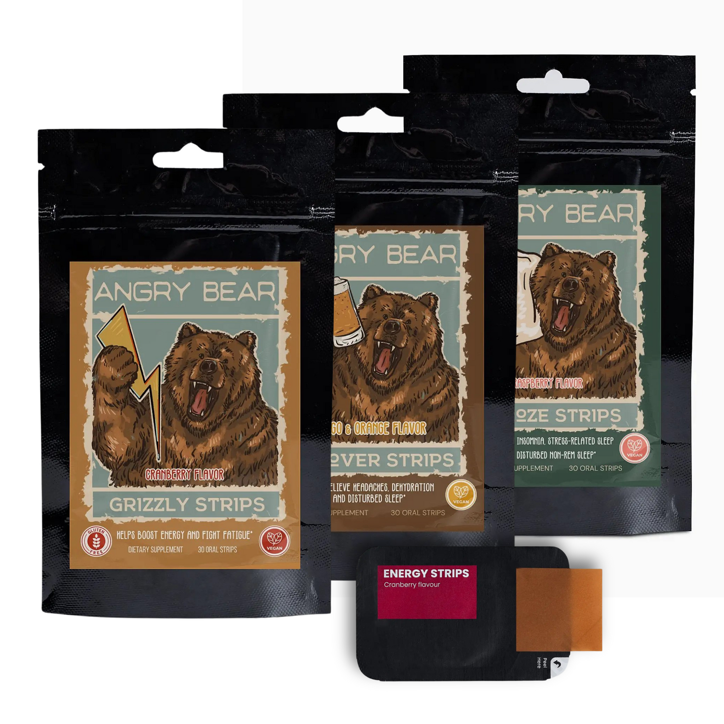 Angry Bear Rescue Strips Pack - Energy, Sleep, and Recovery