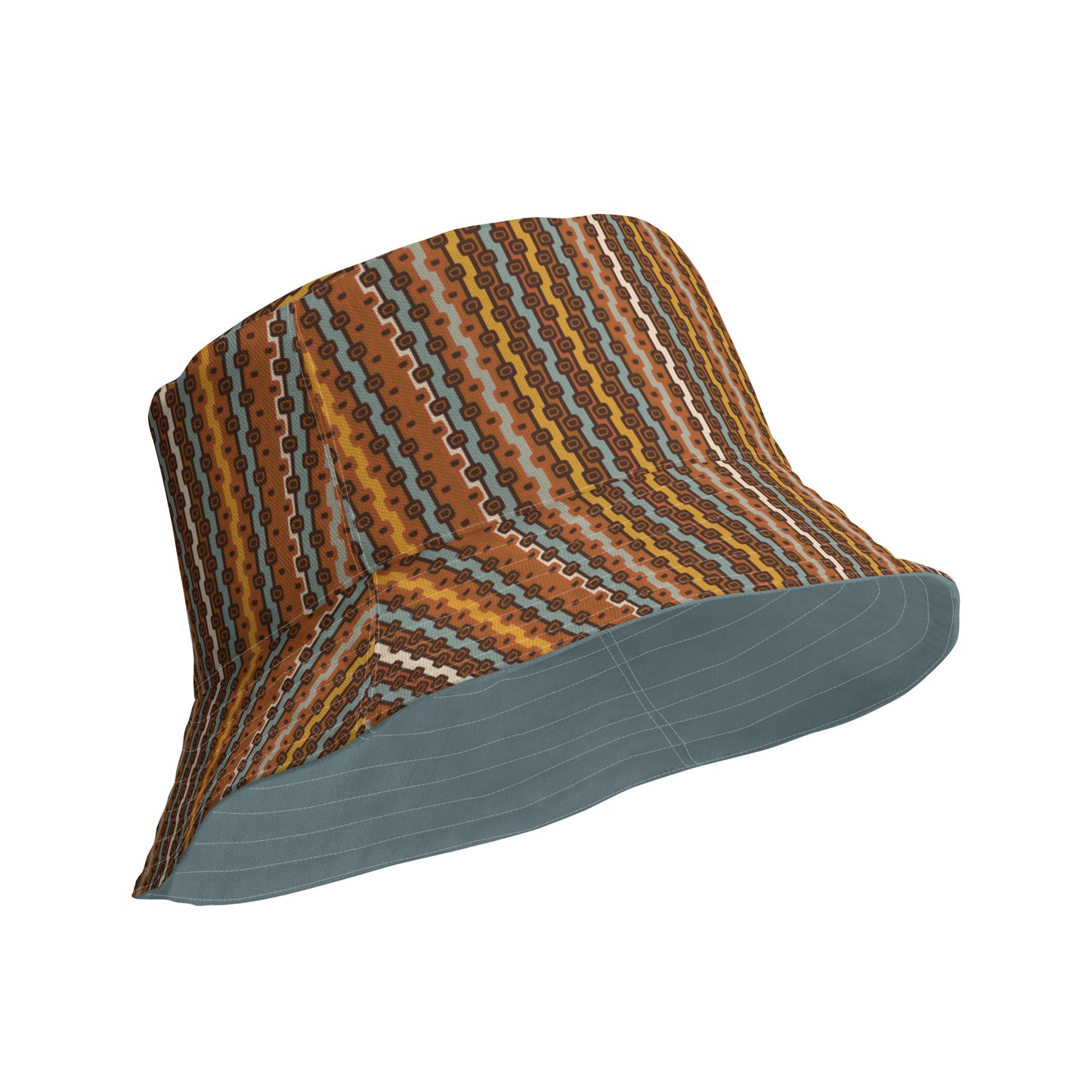 Retro Blue and Stripe Reversible bucket hat
