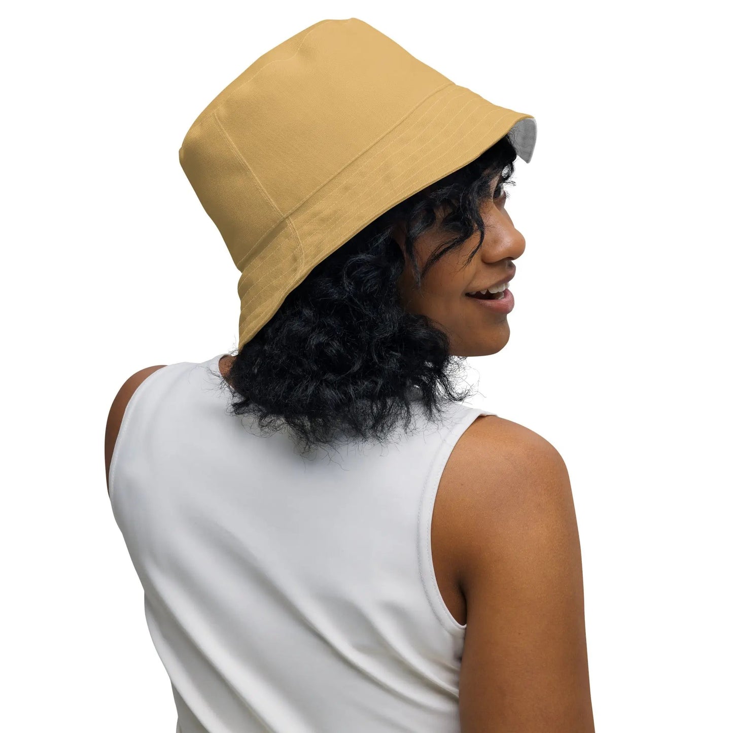 Goldenrod and White Reversible Bucket Sun Hat