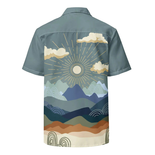 Retro Mountain Gender Neutral Button Sun Shirt