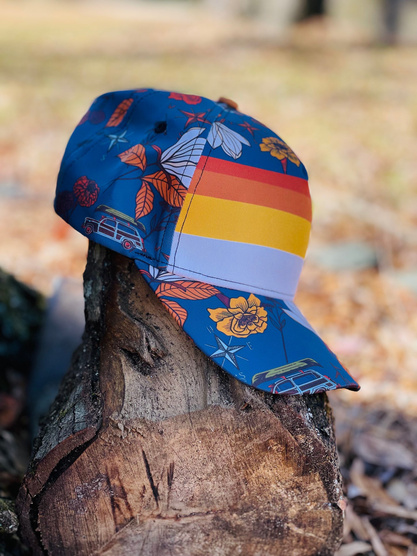 Magnolia Stripe Nature Print Hiking Hat | Retro Snapback Cap