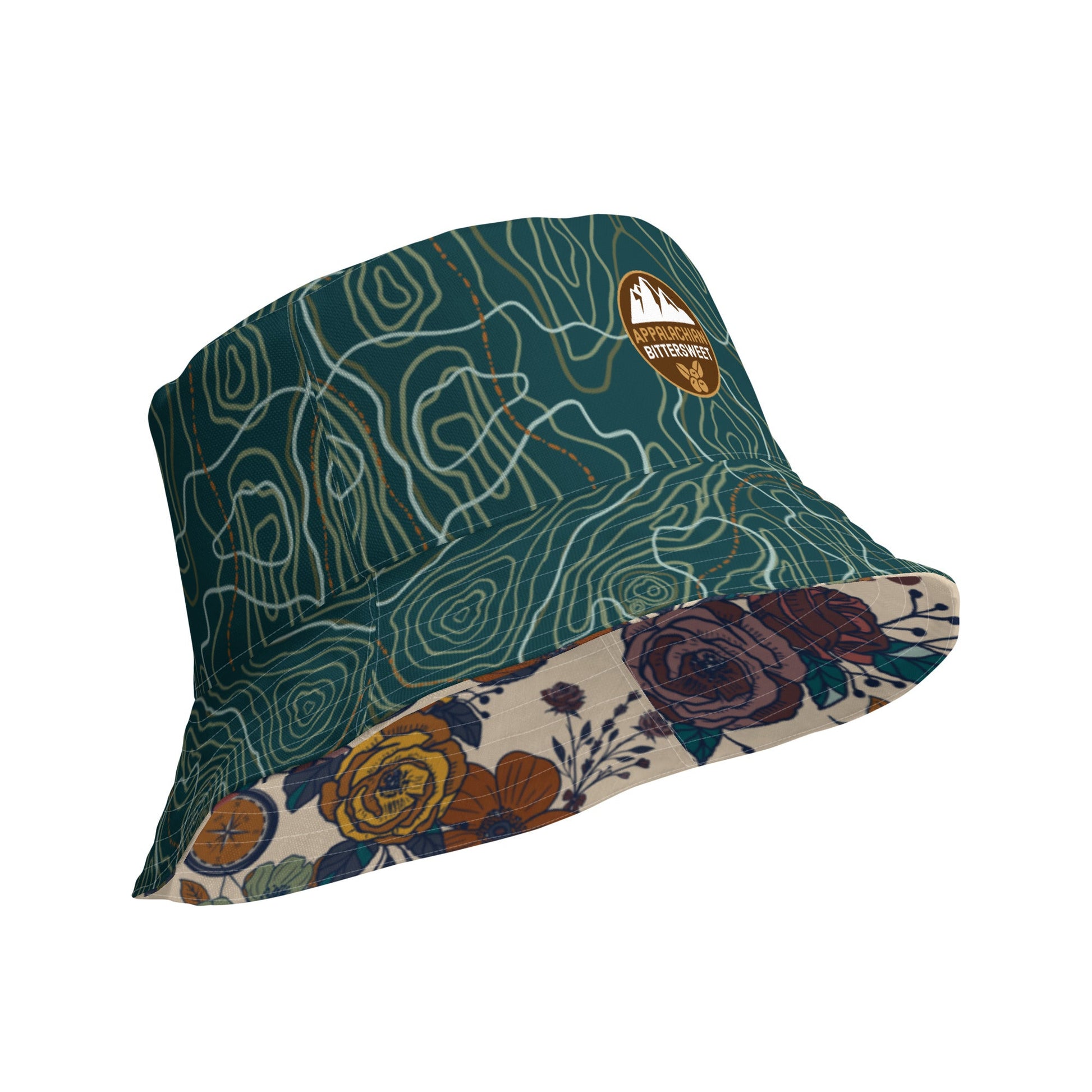 Compass Floral and Topo Map Reversible bucket hat - Appalachian Bittersweet - bucket hat