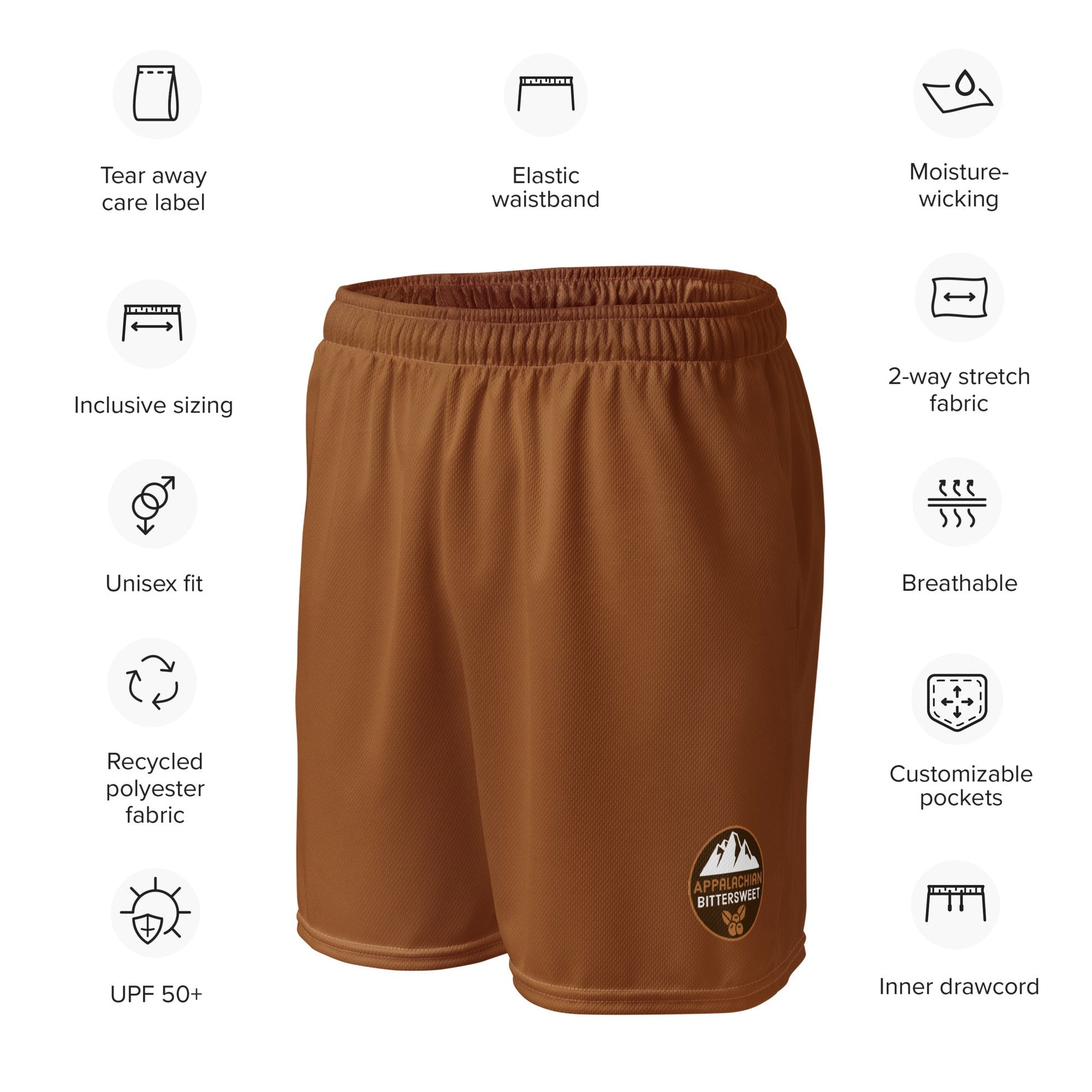 Copper Recycled Unisex Comfort Mesh Hiking Shorts - Appalachian Bittersweet - Shorts