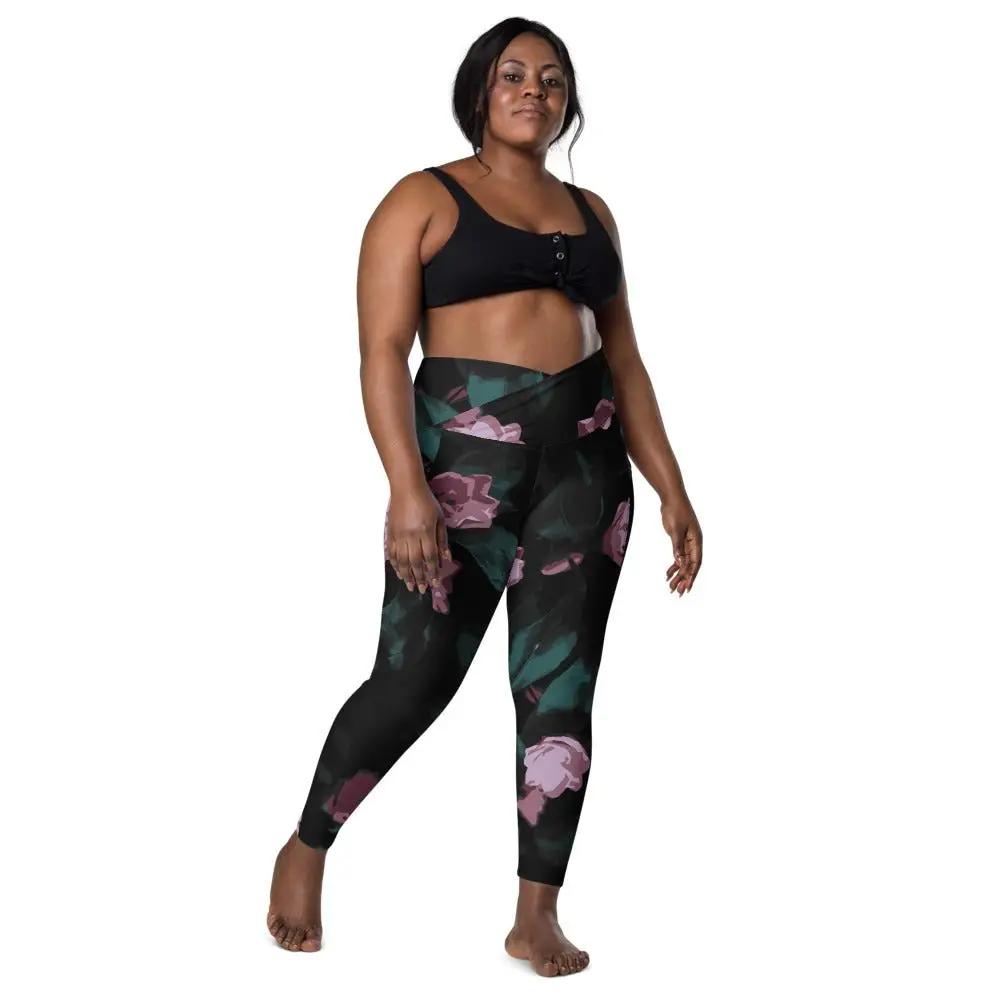 Fall Floral CROSSOVER Waist leggings with pockets - Appalachian Bittersweet - Crossover Waist