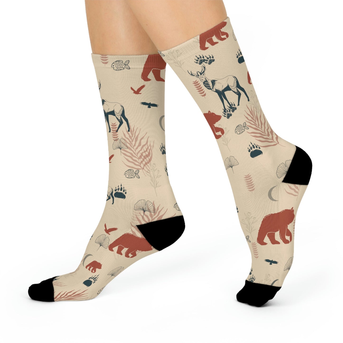 Forest Animals Stretch Crew Socks - Appalachian Bittersweet - All Over Prints