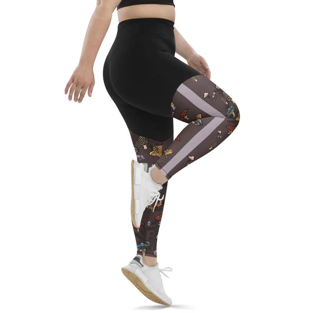Forest Shrooms COMPRESSION Pocket Sports Leggings - Appalachian Bittersweet - compression