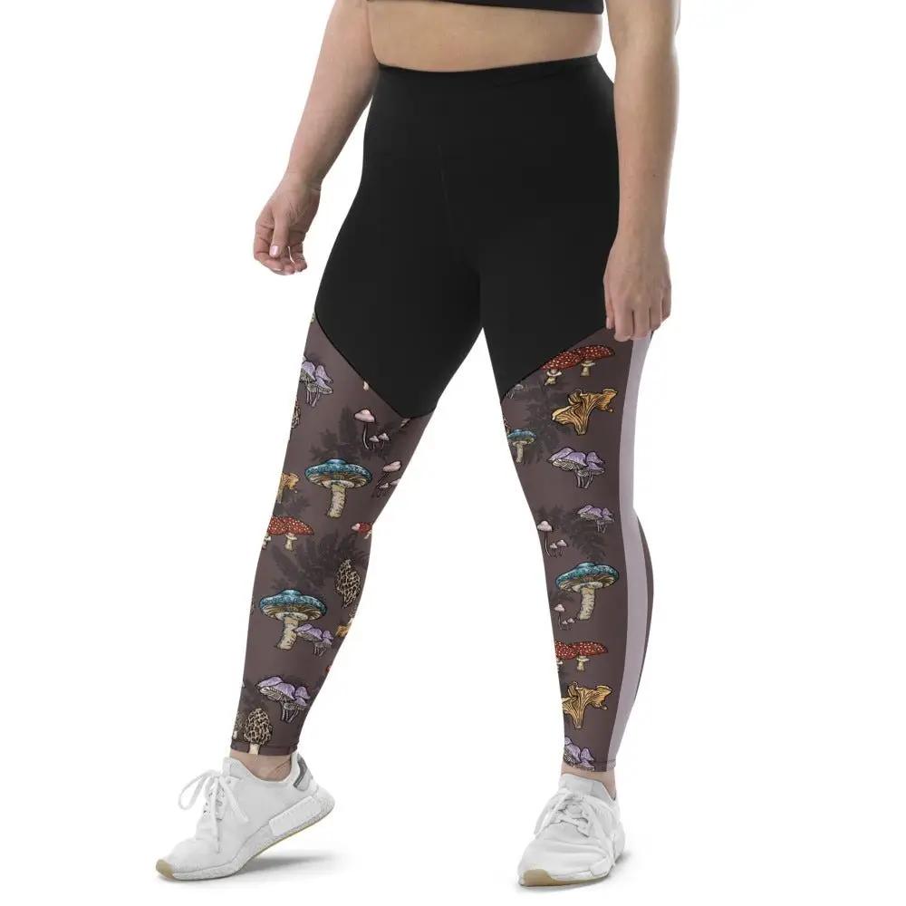 Forest Shrooms COMPRESSION Pocket Sports Leggings - Appalachian Bittersweet - compression