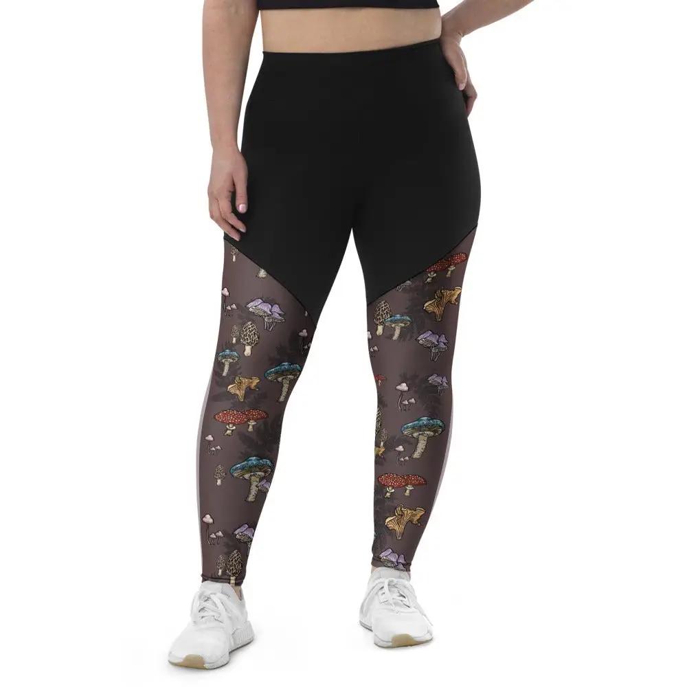 Forest Shrooms COMPRESSION Pocket Sports Leggings - Appalachian Bittersweet - compression