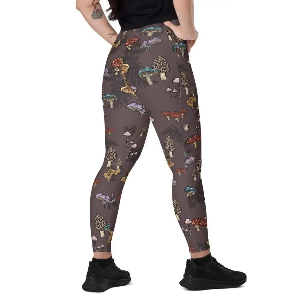 Forest Shrooms CROSSOVER leggings with pockets - Appalachian Bittersweet - Crossover Waist
