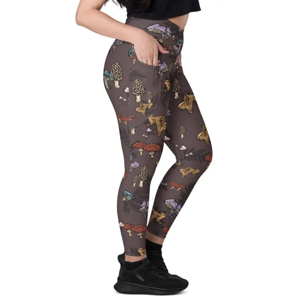 Forest Shrooms CROSSOVER leggings with pockets - Appalachian Bittersweet - Crossover Waist