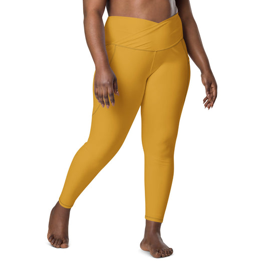 Gold Ginkgo Leaf CROSSOVER leggings with pockets - Appalachian Bittersweet - Crossover Waist