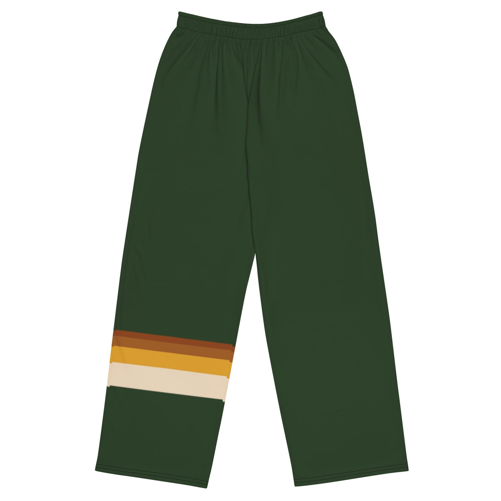 Green Retro Stripe Unisex Wide Leg Flowy Pants - Appalachian Bittersweet - Pants
