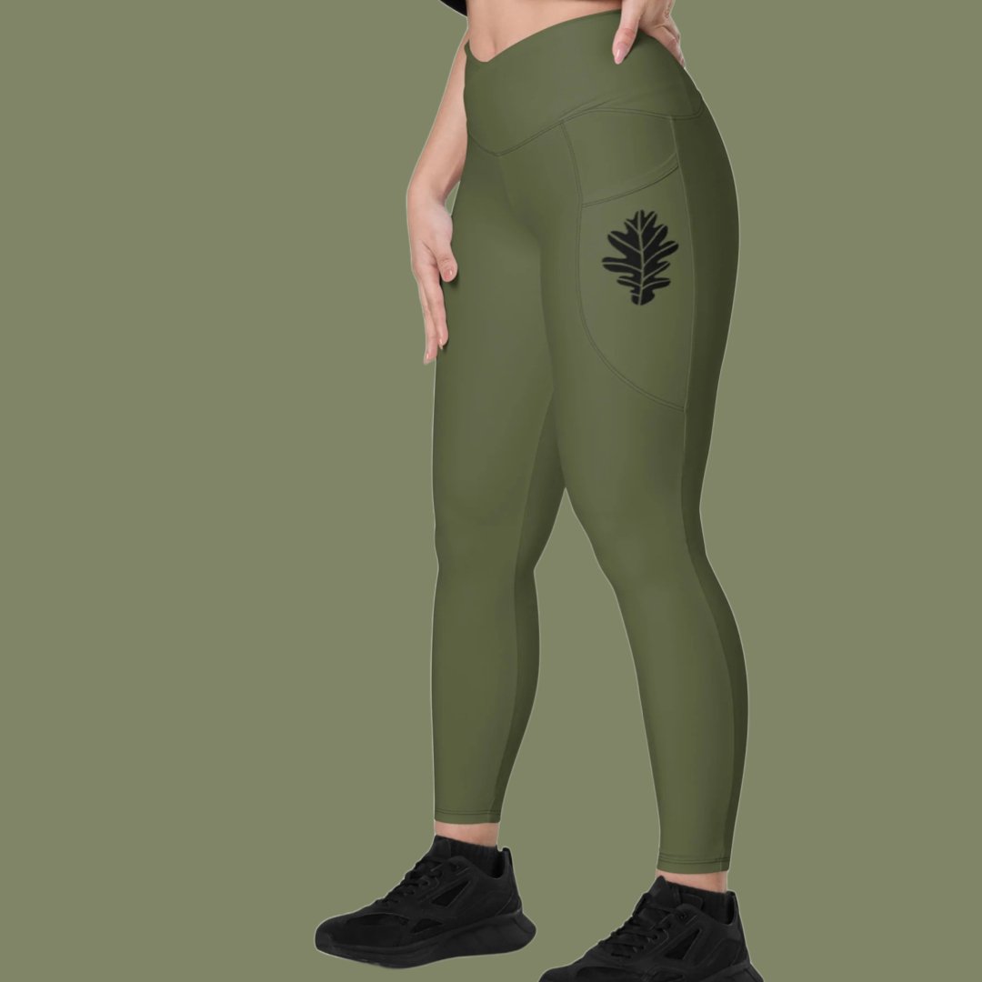 Oak Leaf CROSSOVER leggings with pockets - Appalachian Bittersweet - Crossover Waist
