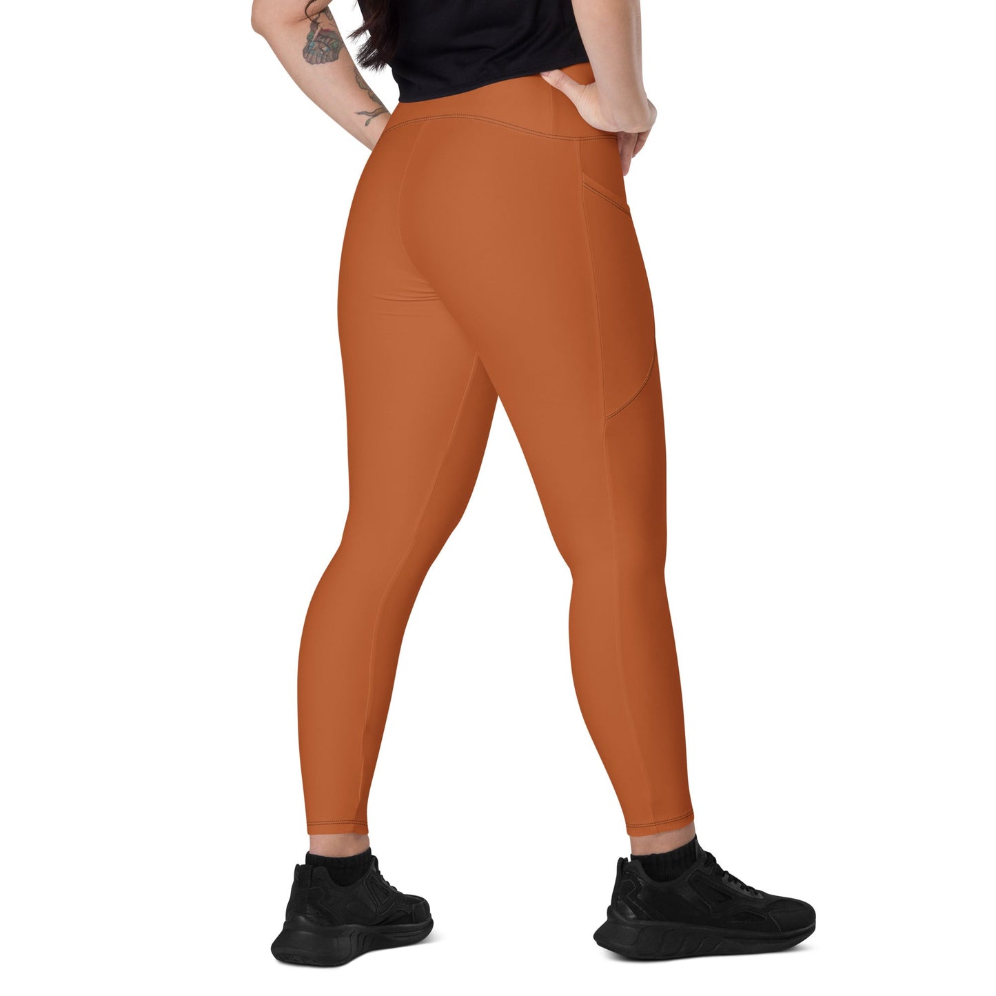 Rust Maple Leaf CROSSOVER leggings with pockets - Appalachian Bittersweet - Crossover Waist